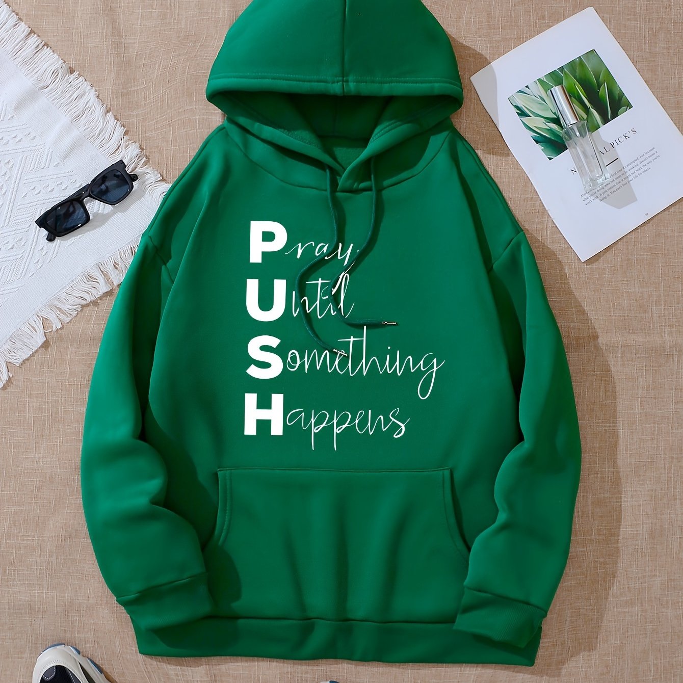 PUSH: Pray Until Something Happens Women's Christian Pullover Hooded Sweatshirt claimedbygoddesigns