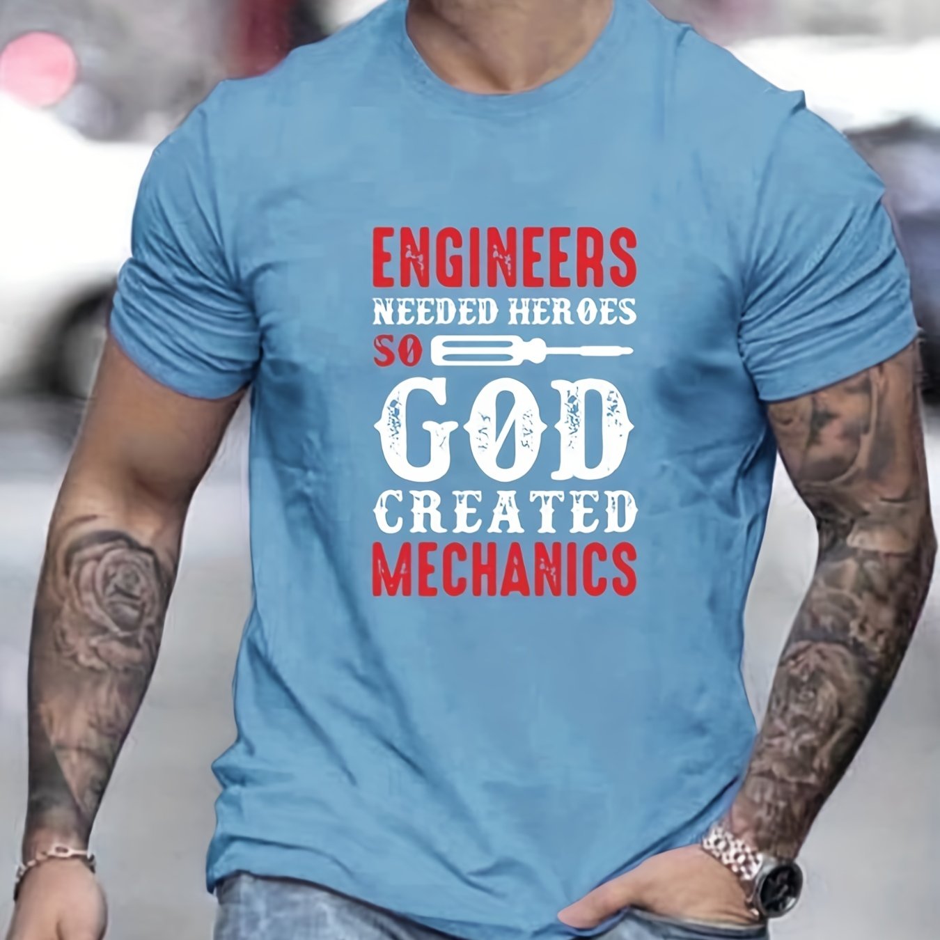 Engineers Needed Heroes GOD CREATED MECHANICS Men's Christian T-shirt claimedbygoddesigns