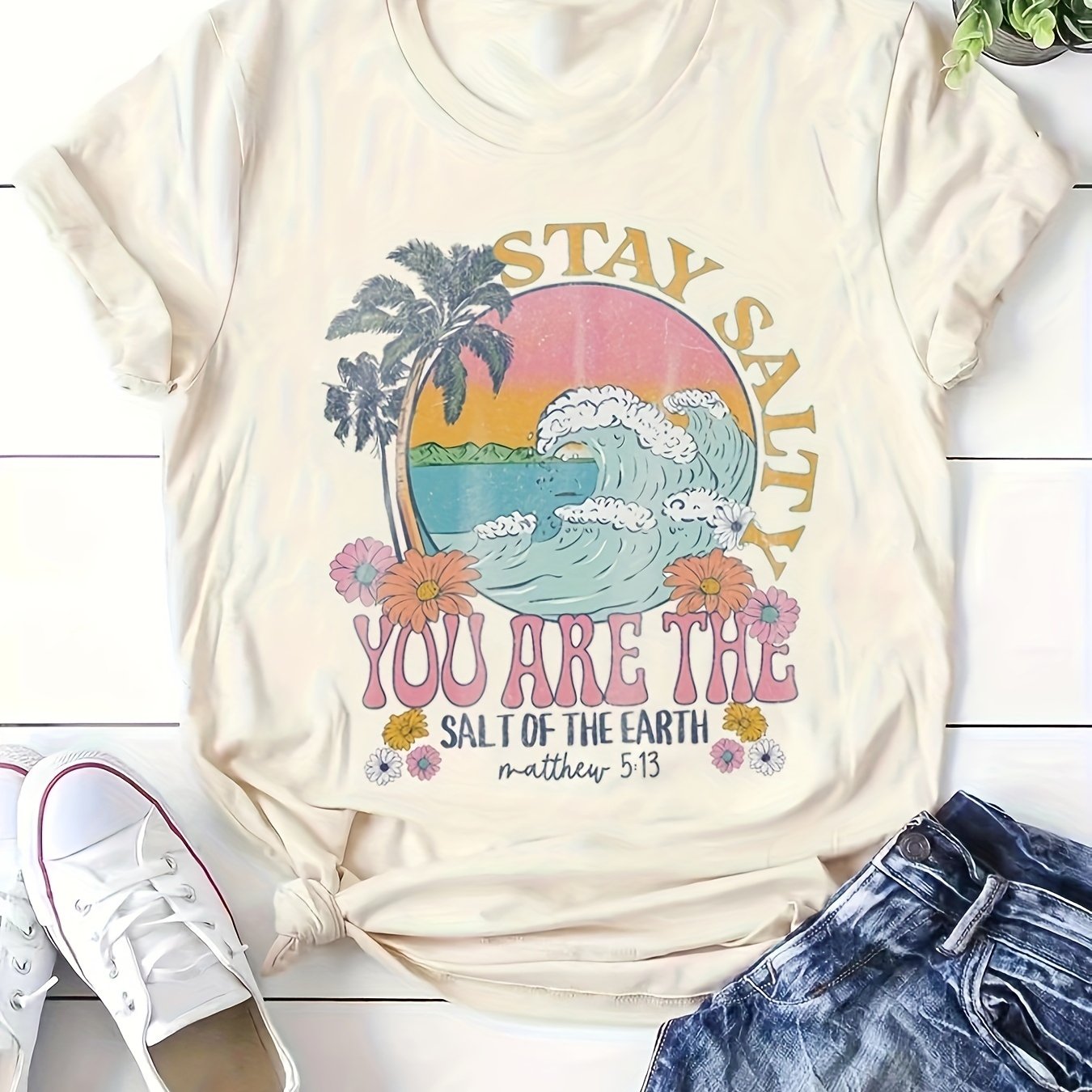 Stay Salty: You Are The Salt Of The Earth Funny Women's Christian T-shirt claimedbygoddesigns