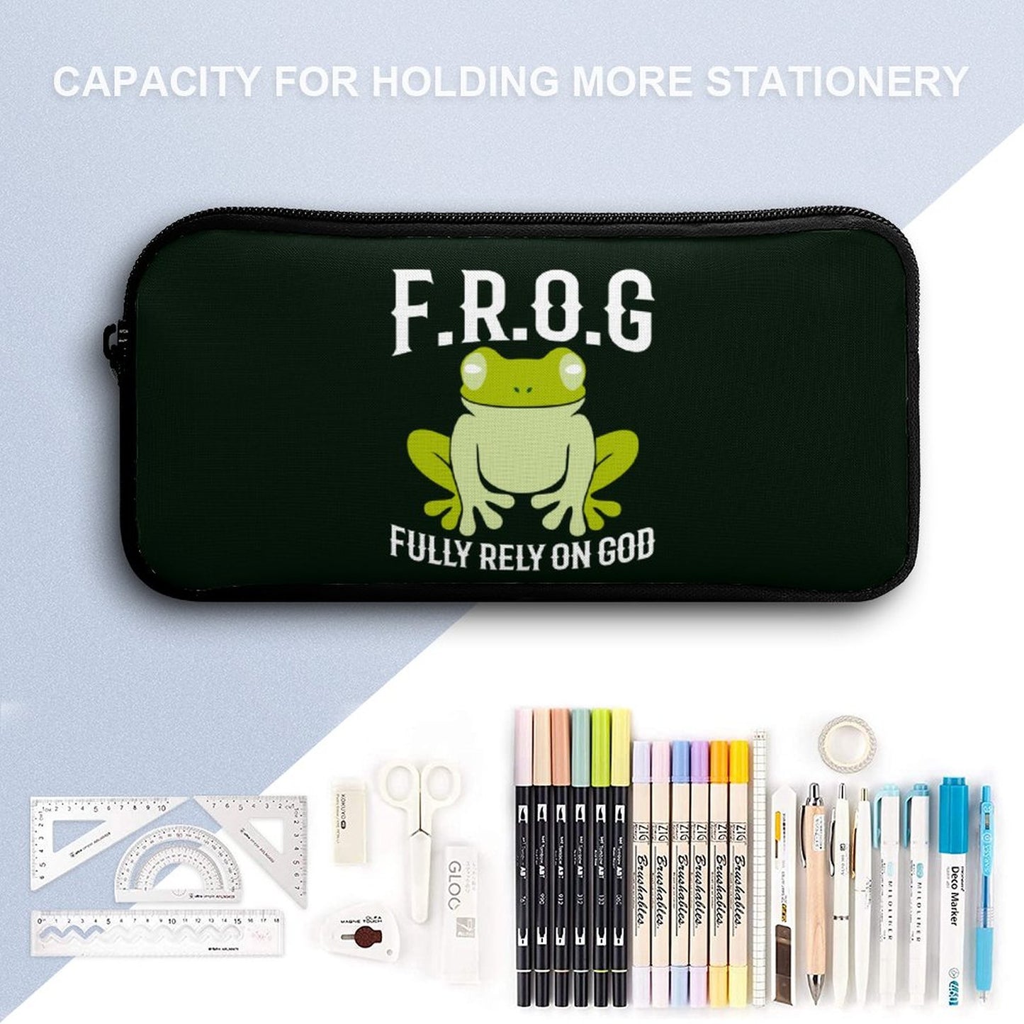 Fully Rely On Him FROG Christian Backpack Set of 3 Bags (Shoulder Bag Lunch Bag & Pencil Pouch) - ClaimedbyGodDesigns