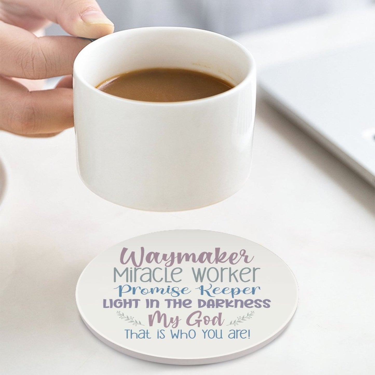 Waymaker Christian Round Ceramic Coaster - ClaimedbyGodDesigns