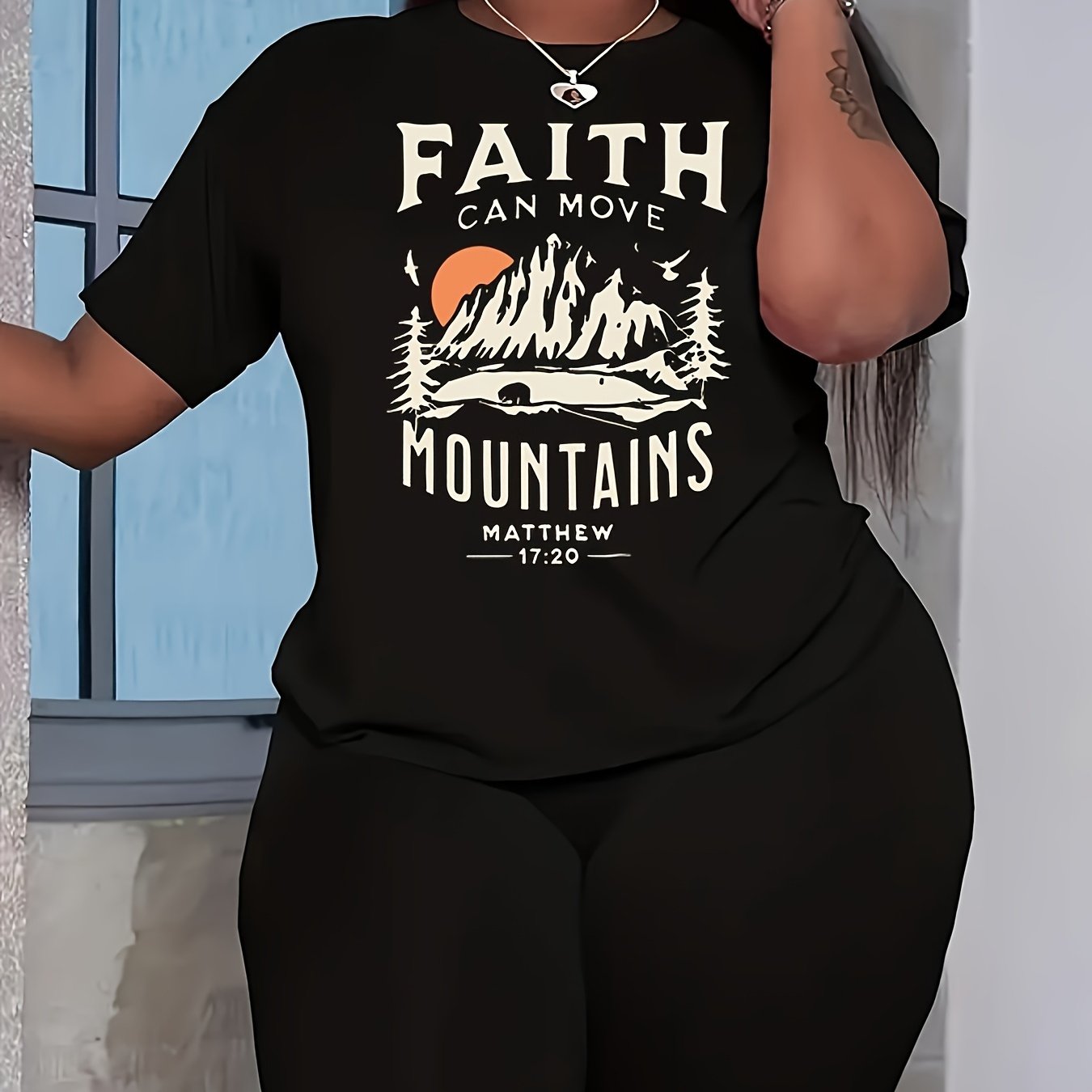 Faith Can Move Mountains Plus Size Women's Christian Casual Outfit claimedbygoddesigns