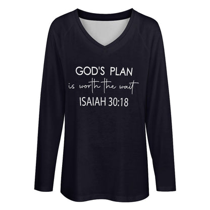 His Plan Is Worth The Wait Women's Christian V-neck Loose Long Sleeve Sweatshirt