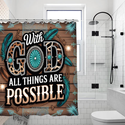 With God All Things Are Possible Feathered Christian Waterproof Shower Curtain