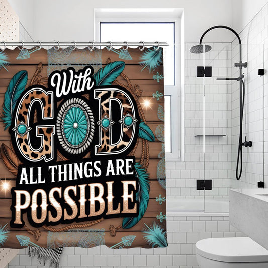 With God All Things Are Possible Feathered Christian Waterproof Shower Curtain