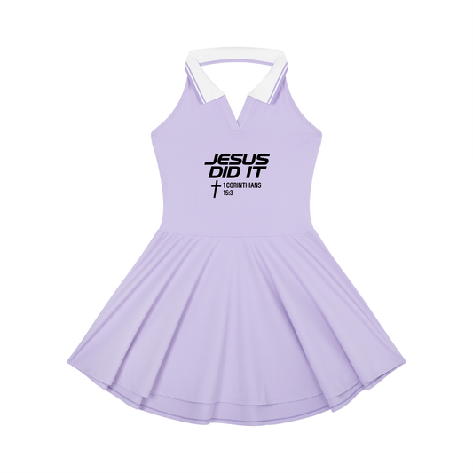 Jesus Did It Women's Christian Collared Halter A-Line Tennis Dress
