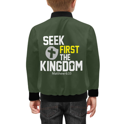 Seek First The Kingdom Kids' Christian Bomber Jacket with Pockets