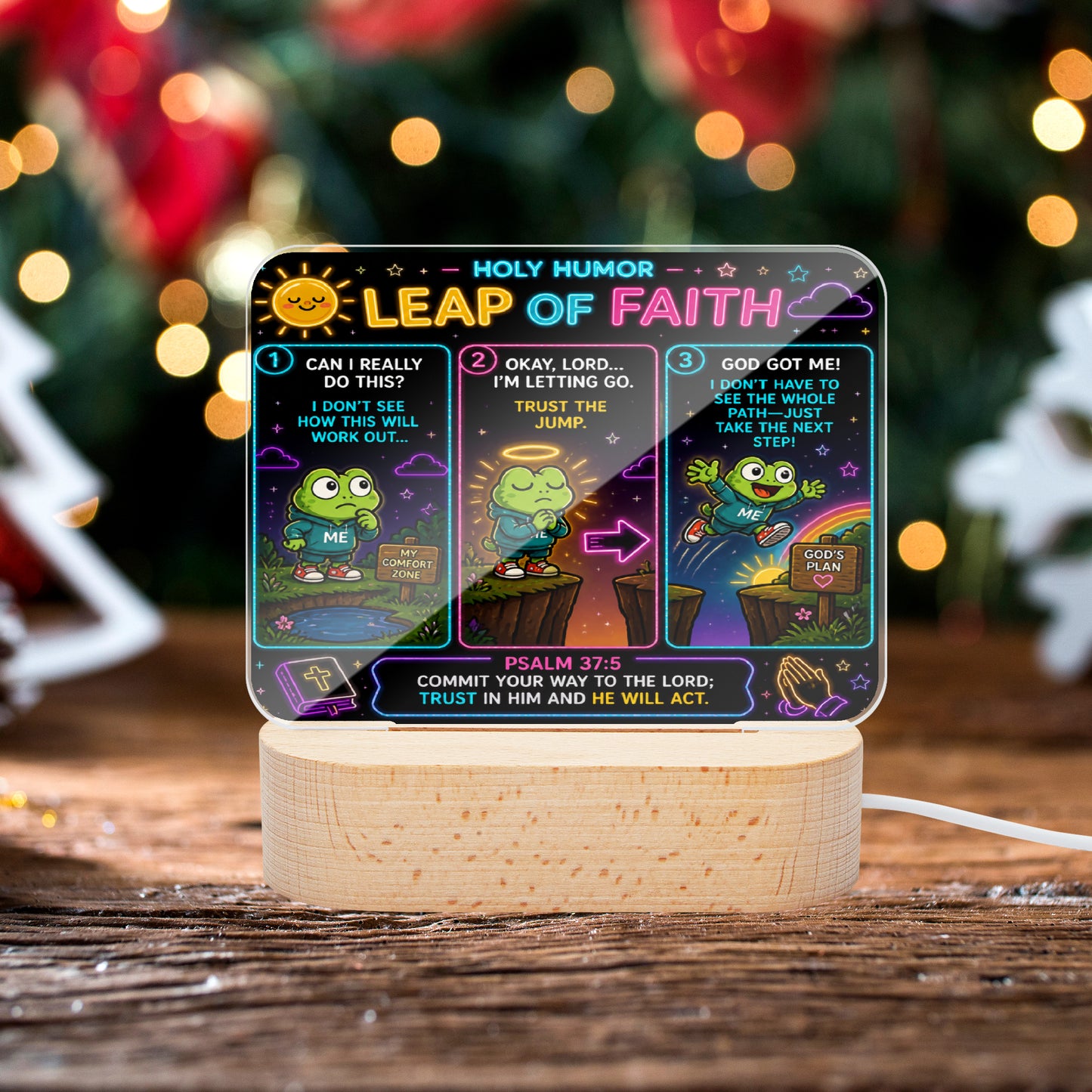 Leap Of Faith Christian Square Acrylic Nigh Light - Luminous Base - ClaimedbyGodDesigns