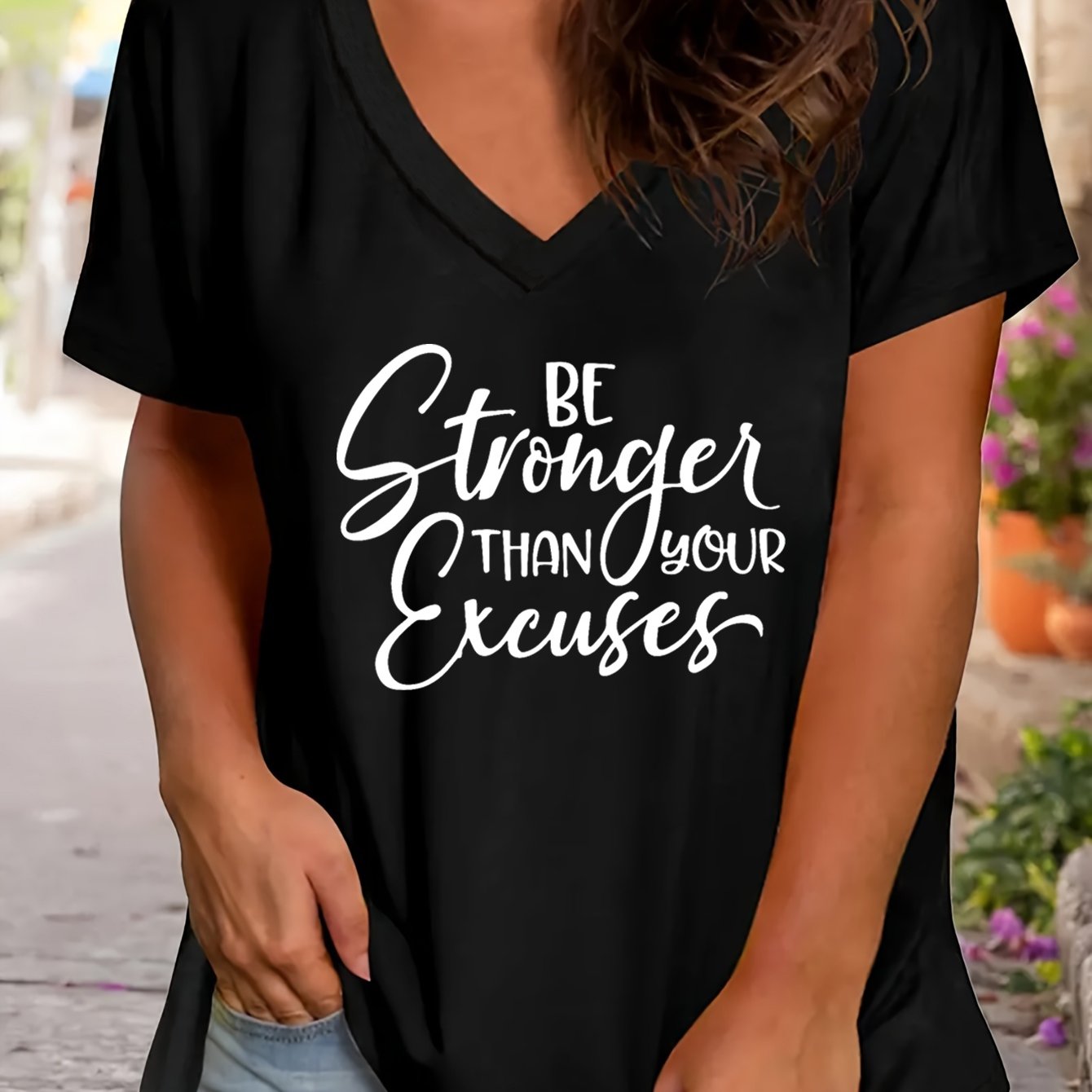 Be Stronger Than Your Excuses Plus Size Women's Christian V Neck T-Shirt claimedbygoddesigns