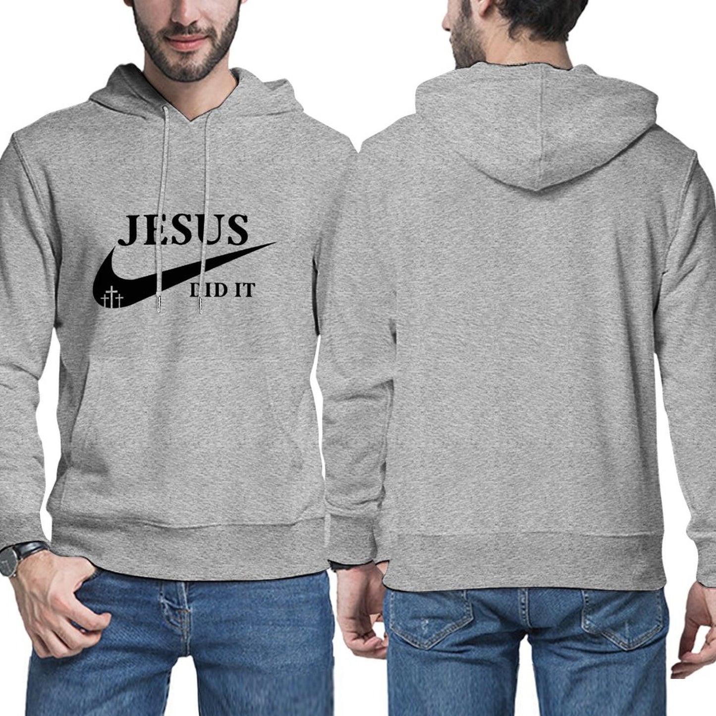 Jesus Did It (like Nike) Men's Christian Pullover Hooded Sweatshirt