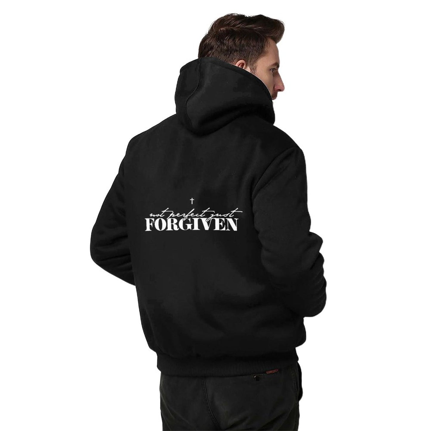 Not Perfect Just Forgiven Men’s Christian Plush Full Zip Hooded Sweatshirt