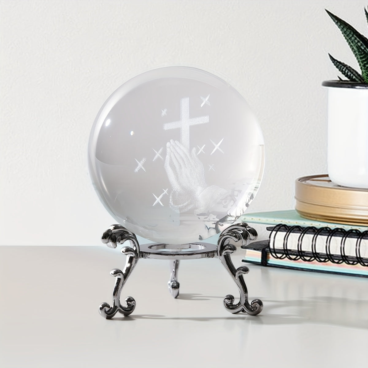 Pray & Focus On The Cross 3D Laser Crystal Ball Christian Gift Idea claimedbygoddesigns