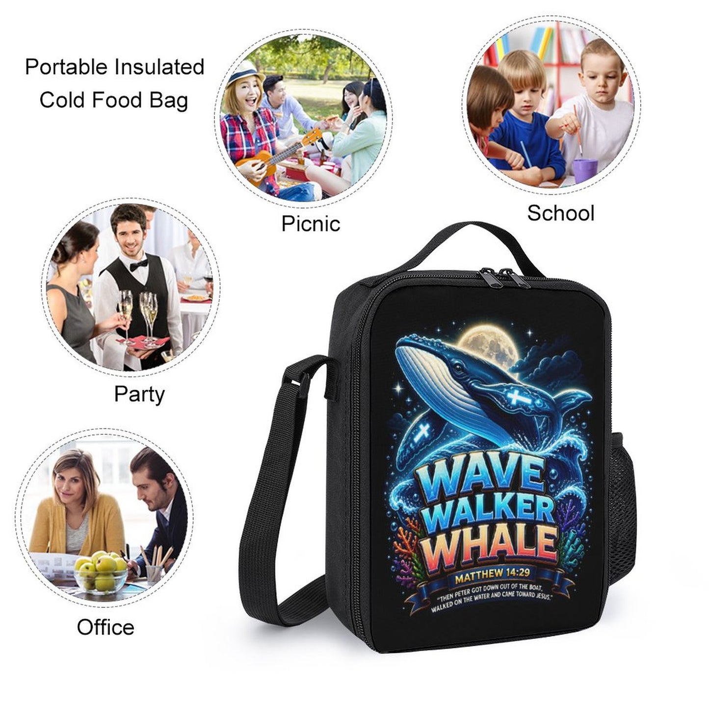 Wave Walker Whale Christian 3 PCS Bag Set (Backpack, Lunch Bag and Pencil Case) - ClaimedbyGodDesigns