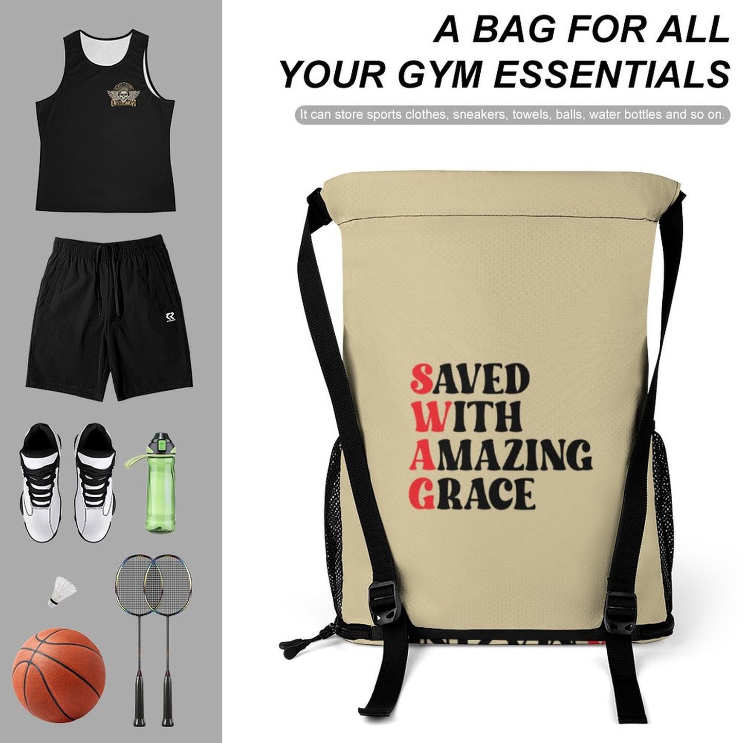 SWAG Saved With Amazing Grace Christian Waffle Cloth Drawstring Bag SALE-Personal Design