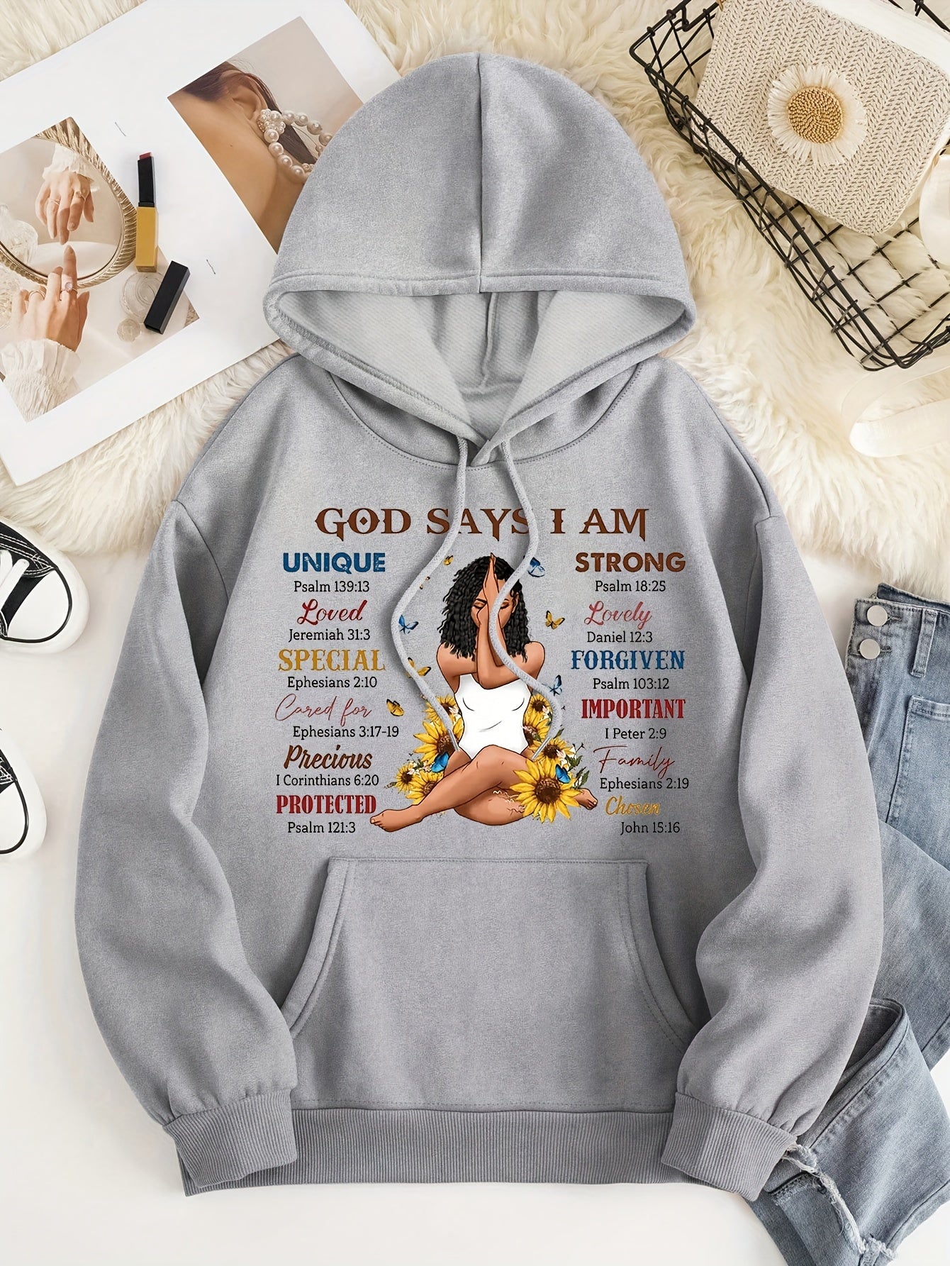 God Says I Am Women's Christian Pullover Hooded Sweatshirt claimedbygoddesigns