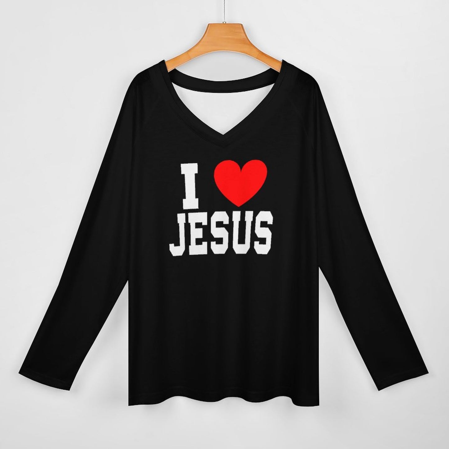 I Love Jesus Women's Christian V-neck Loose Long Sleeve Pullover Sweatshirt