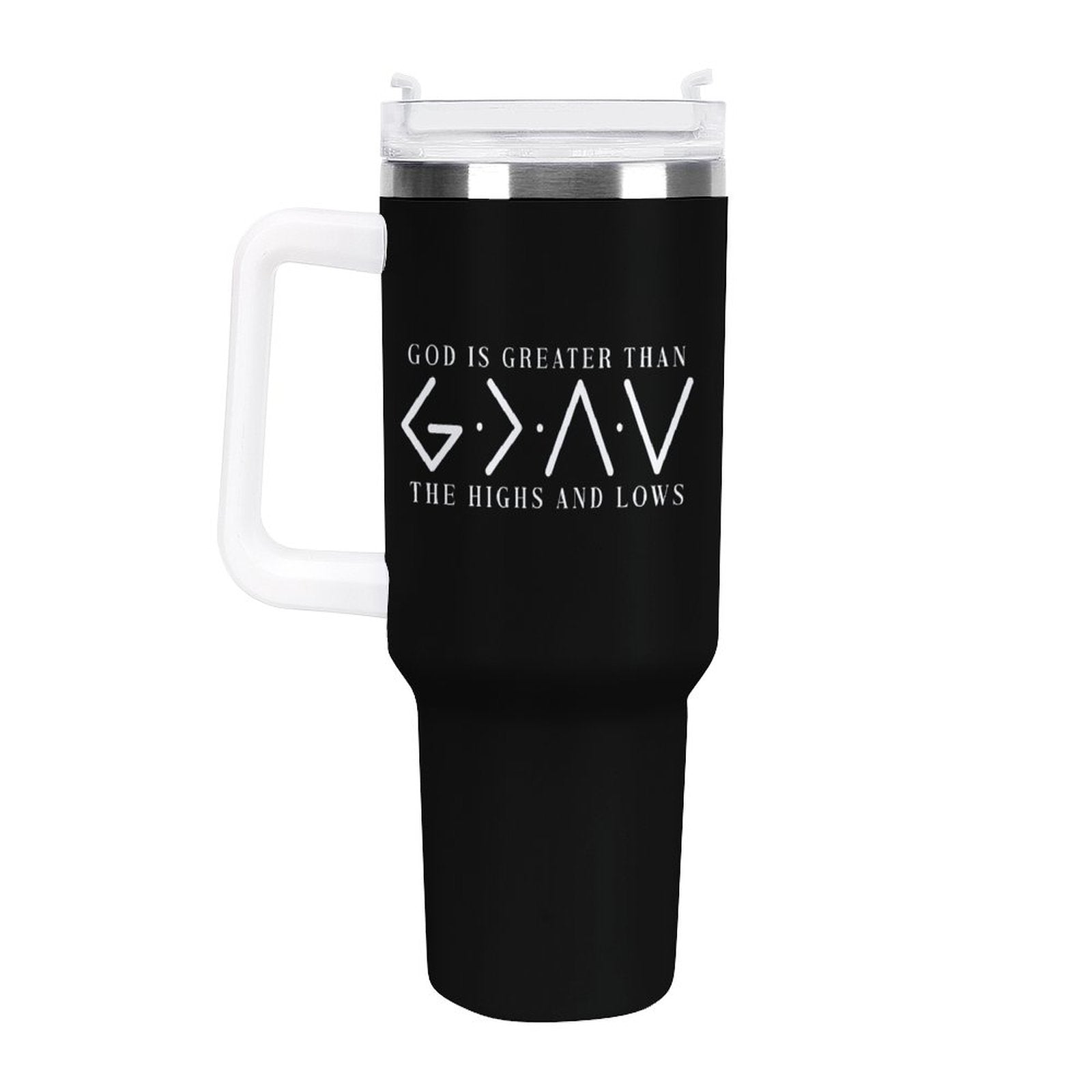 He Is Greater Christian 40oz Large Capacity Car Tumbler (double - sided print) - ClaimedbyGodDesigns