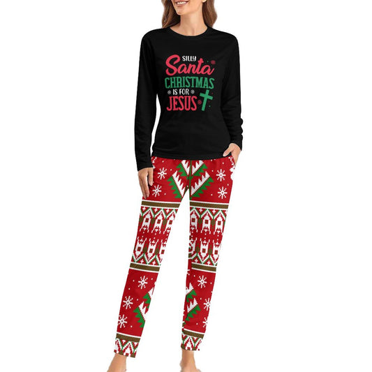 Silly Santa Christmas Is For Jesus (christmas themed) Christian Women's 2 Piece Pajama Set