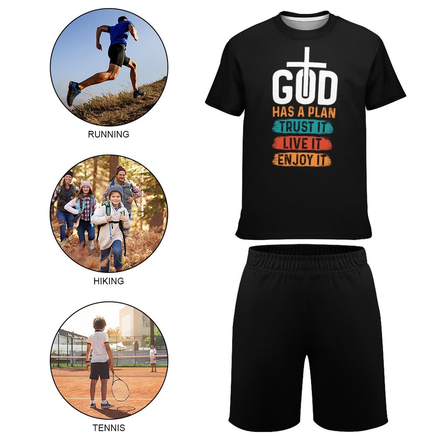 God Has A Plan Trust It Live It Enjoy It Youth Christian Summer Casual  Outfit Shorts Set SALE-Personal Design