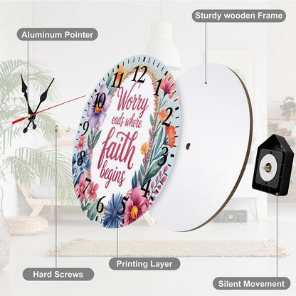 Worry Ends Where Faith Begins Christian Modern Wooden Wall Clock