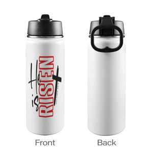 He is Risen Insulated Christian Water Bottle with Straw Lid (18oz) - ClaimedbyGodDesigns