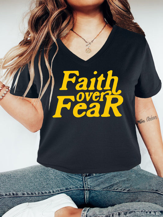 Faith Over Fear Women's Christian V Neck T-Shirt claimedbygoddesigns