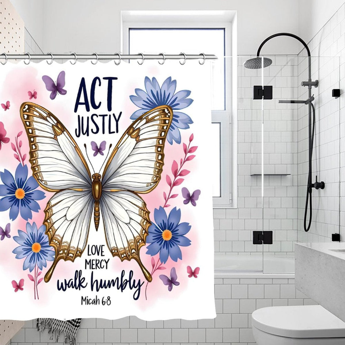 Act Justly Christian Waterproof Shower Curtain - ClaimedbyGodDesigns