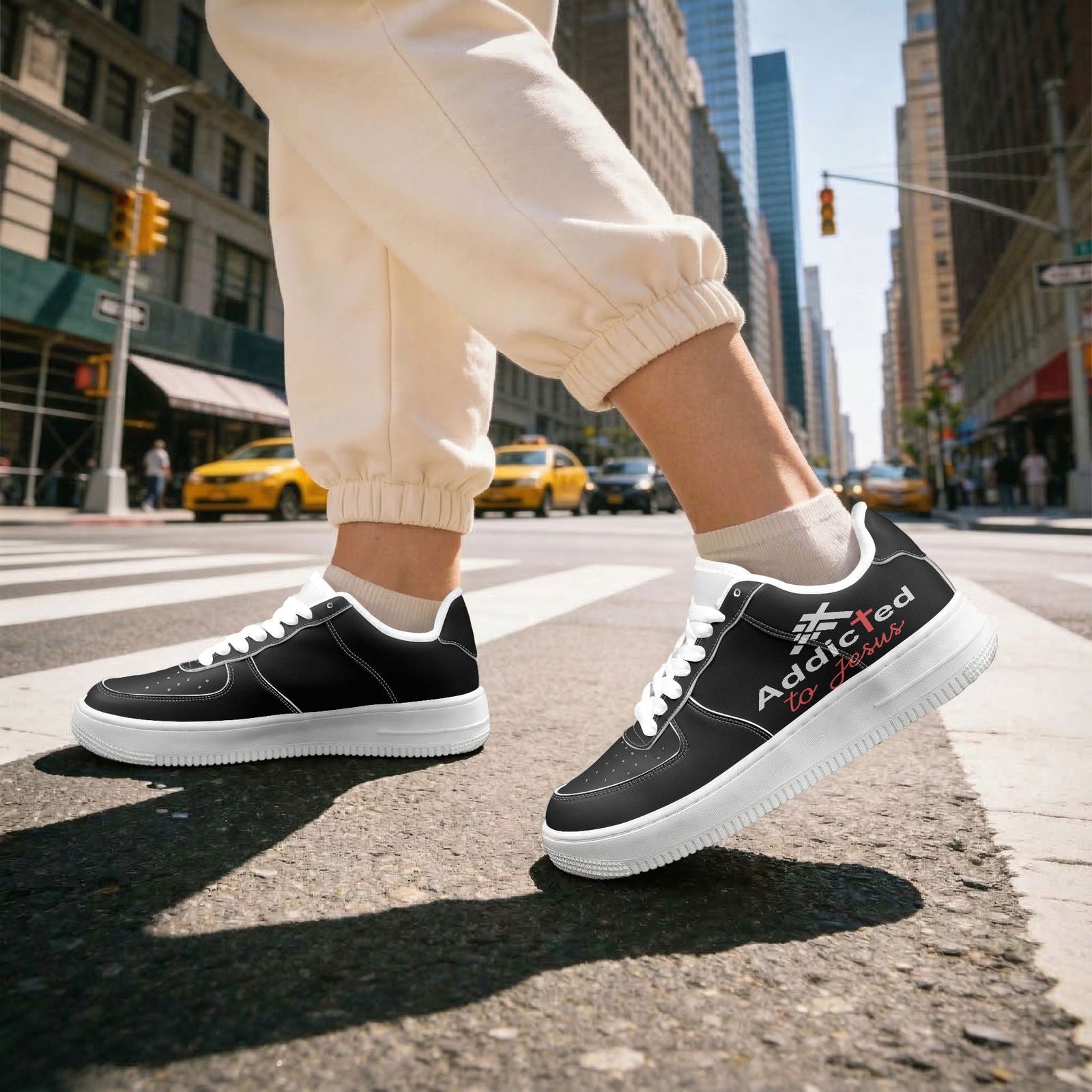 Addicted To Jesus Christian Low-Top Leather Sports Sneakers - ClaimedbyGodDesigns