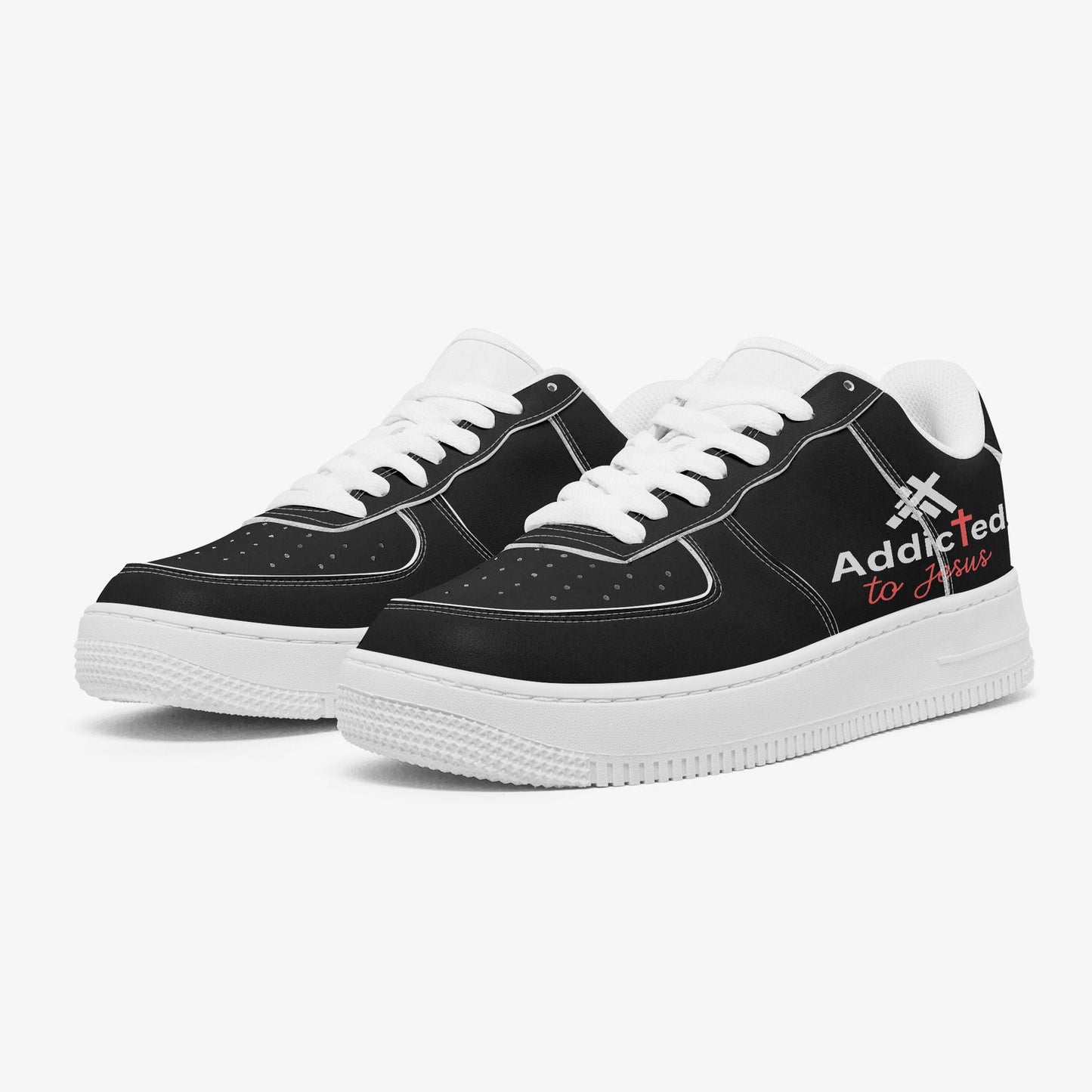 Addicted To Jesus Christian Low-Top Leather Sports Sneakers - ClaimedbyGodDesigns