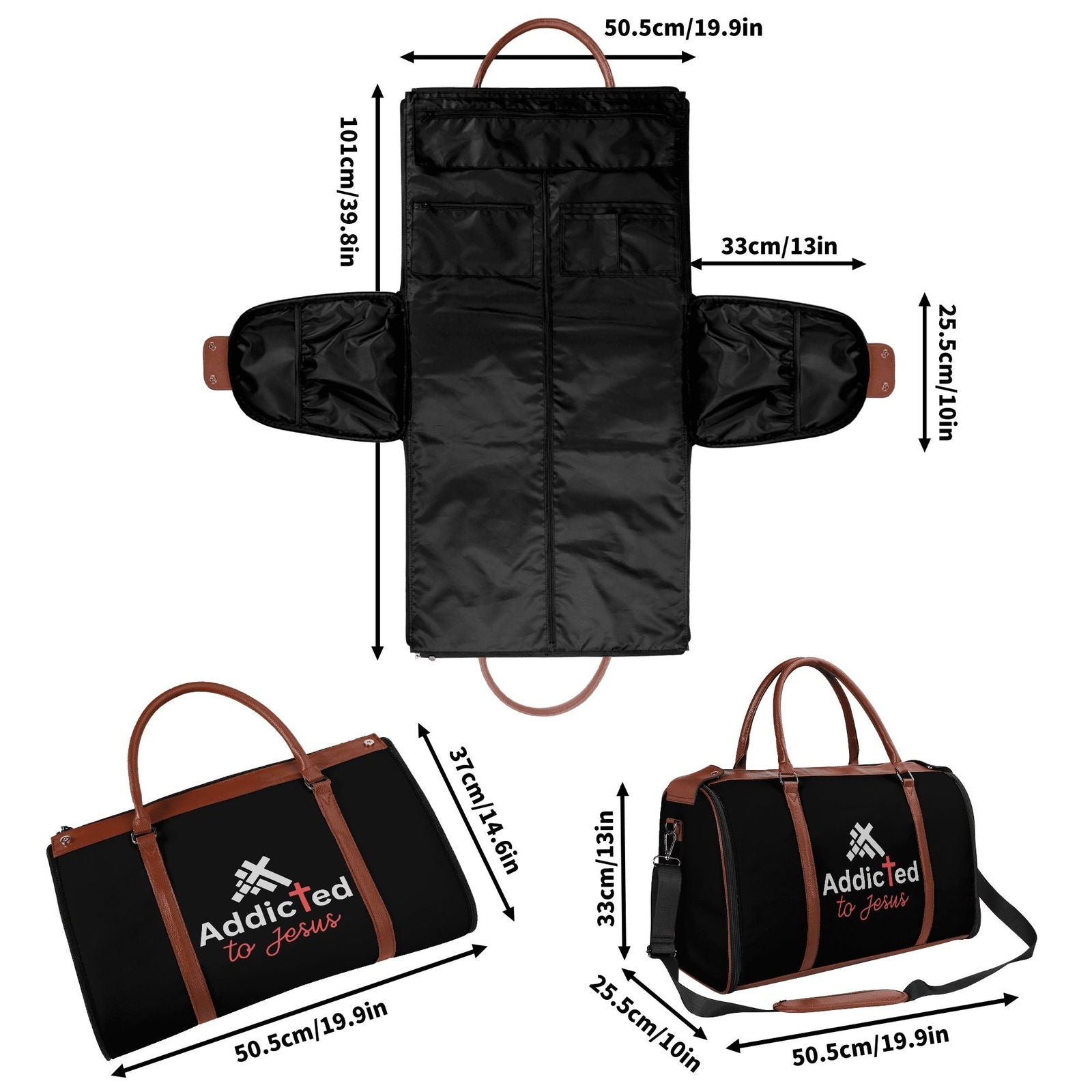 Addicted To Jesus Christian PU Leather Duffle Bag Foldable Travel Bag - ClaimedbyGodDesigns