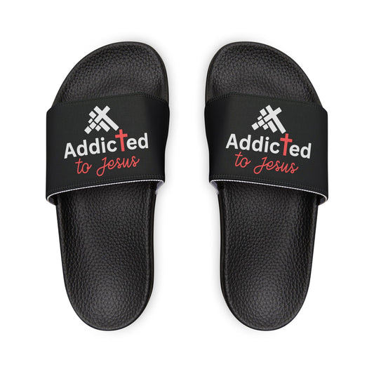 Addicted To Jesus  Men's PU Christian Slide Sandals - ClaimedbyGodDesigns