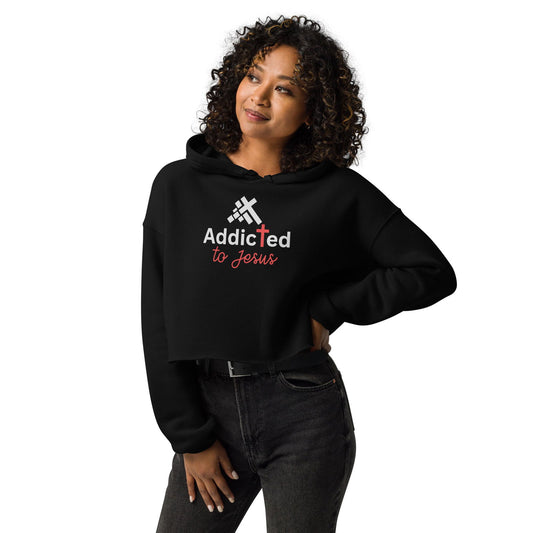 Addicted To Jesus Women's Christian Crop Hoodie (Hooded Sweatshirt) - ClaimedbyGodDesigns