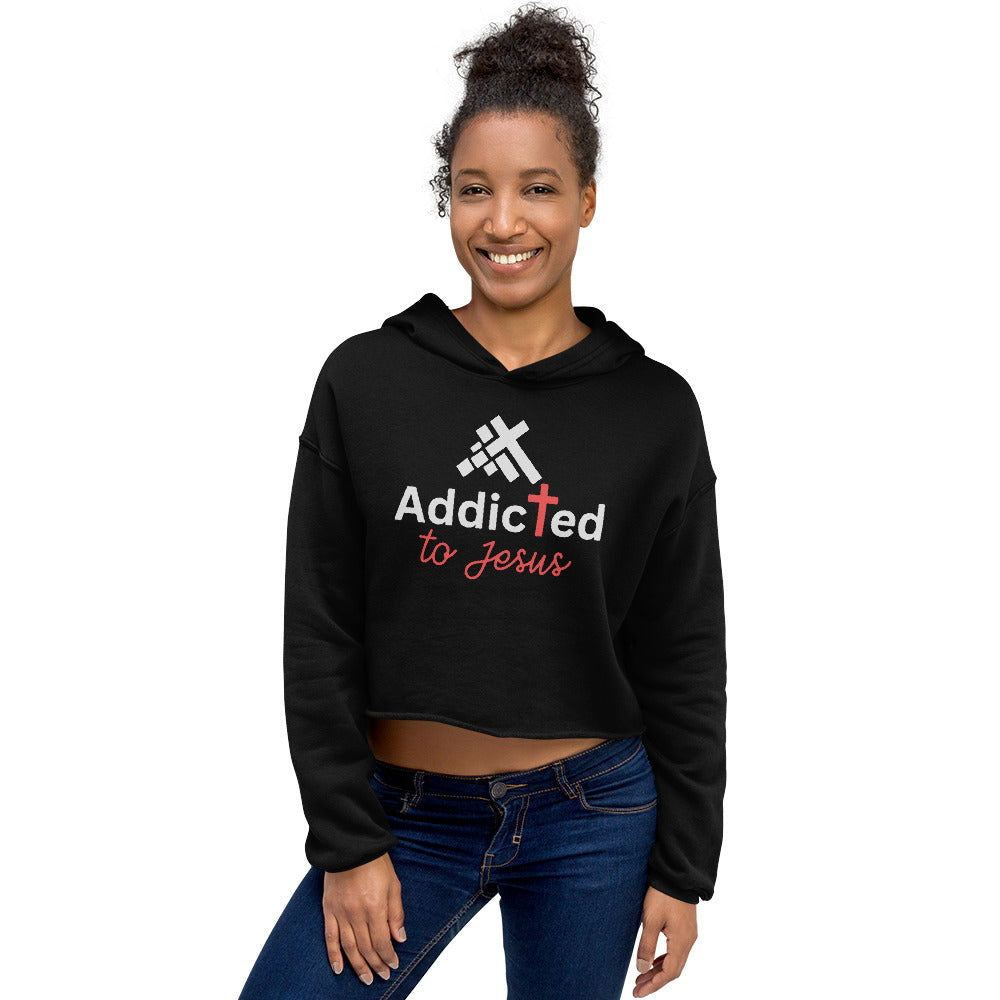 Addicted To Jesus Women's Christian Crop Hoodie (Hooded Sweatshirt) - ClaimedbyGodDesigns