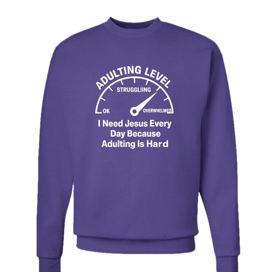 Adulting Level Unisex Christian Pullover Sweatshirt - ClaimedbyGodDesigns