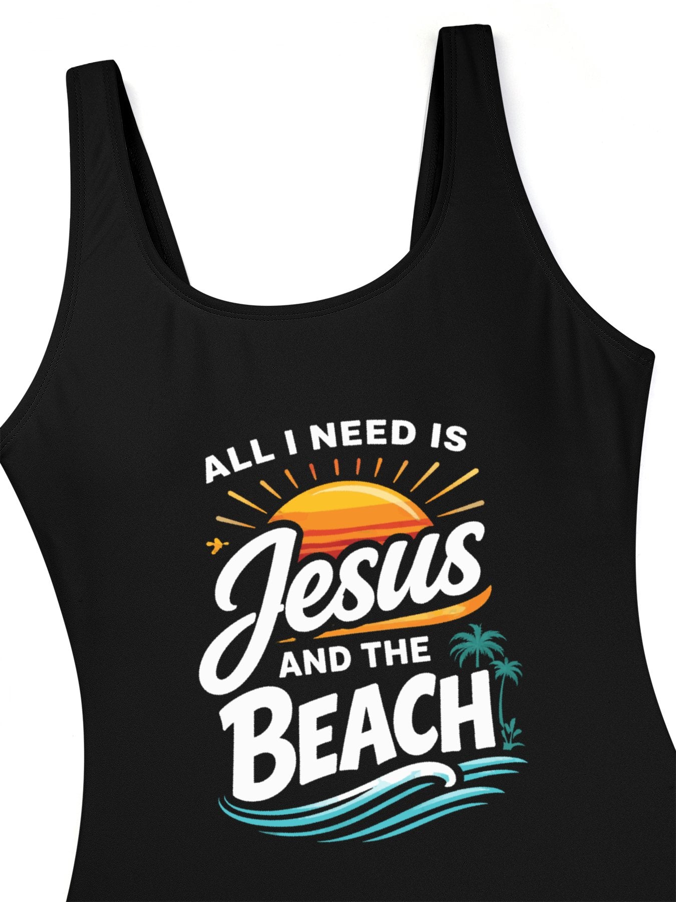 All I Need Is Jesus And The Beach Athletic Strap One - Piece Christian Swimsuit for Women - ClaimedbyGodDesigns