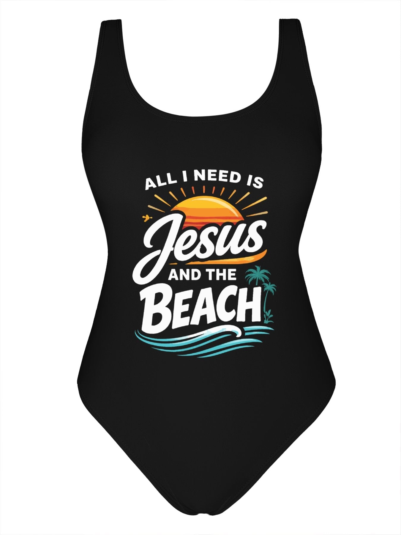 All I Need Is Jesus And The Beach Athletic Strap One - Piece Christian Swimsuit for Women - ClaimedbyGodDesigns