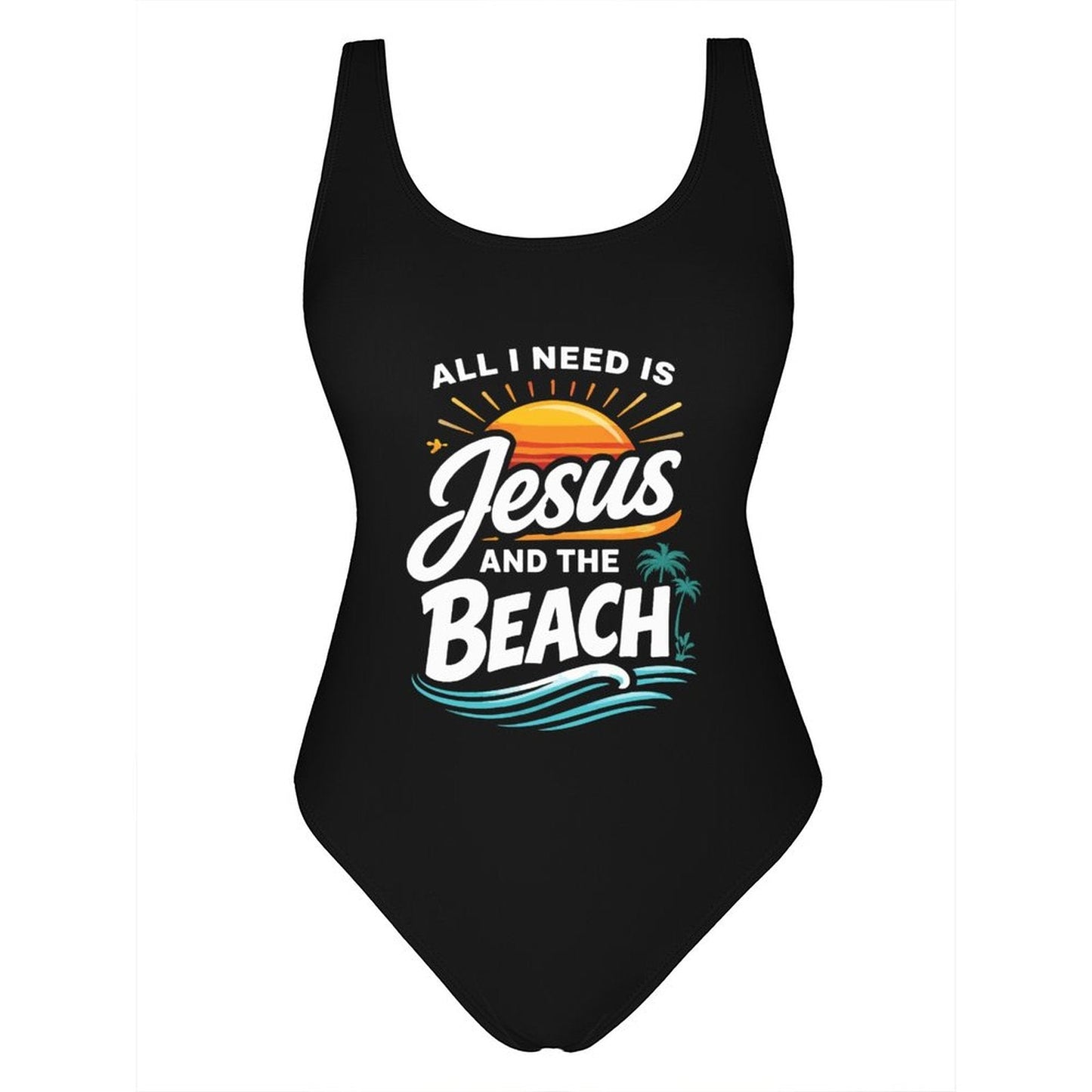 All I Need Is Jesus And The Beach Athletic Strap One - Piece Christian Swimsuit for Women - ClaimedbyGodDesigns