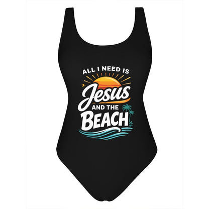 All I Need Is Jesus And The Beach Athletic Strap One - Piece Christian Swimsuit for Women - ClaimedbyGodDesigns
