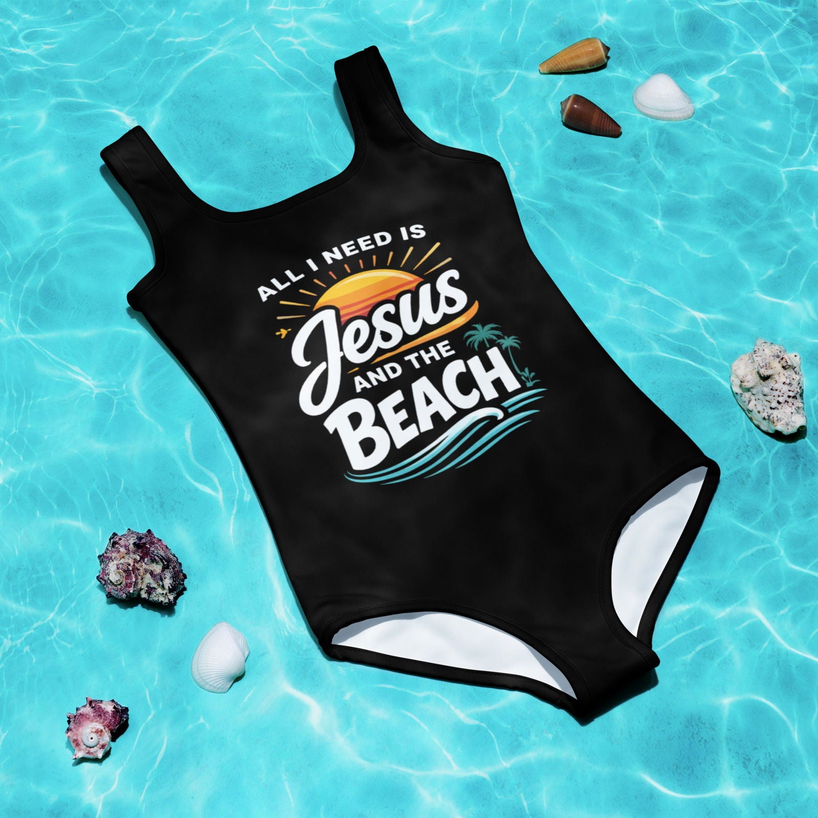 All I Need Is Jesus And The Beach Christian Kids Swimsuit - ClaimedbyGodDesigns