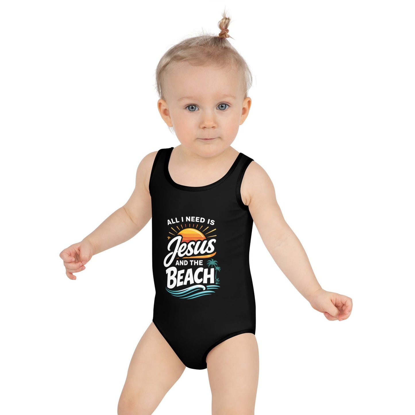 All I Need Is Jesus And The Beach Christian Kids Swimsuit - ClaimedbyGodDesigns