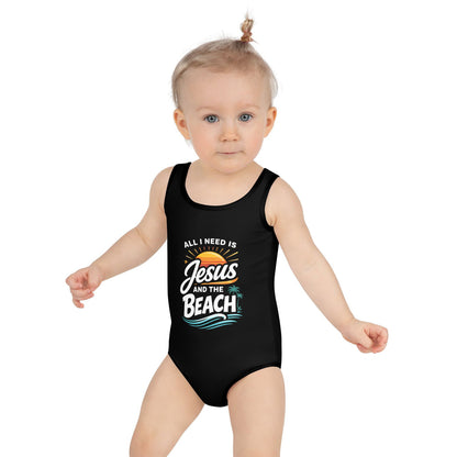 All I Need Is Jesus And The Beach Christian Kids Swimsuit - ClaimedbyGodDesigns
