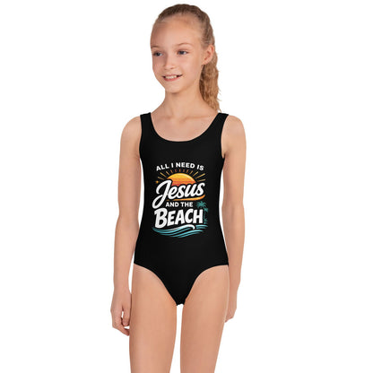 All I Need Is Jesus And The Beach Christian Kids Swimsuit - ClaimedbyGodDesigns