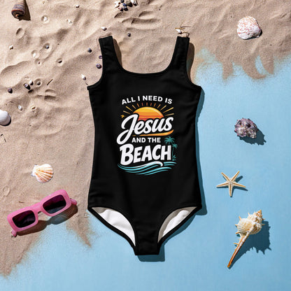 All I Need Is Jesus And The Beach Christian Kids Swimsuit - ClaimedbyGodDesigns