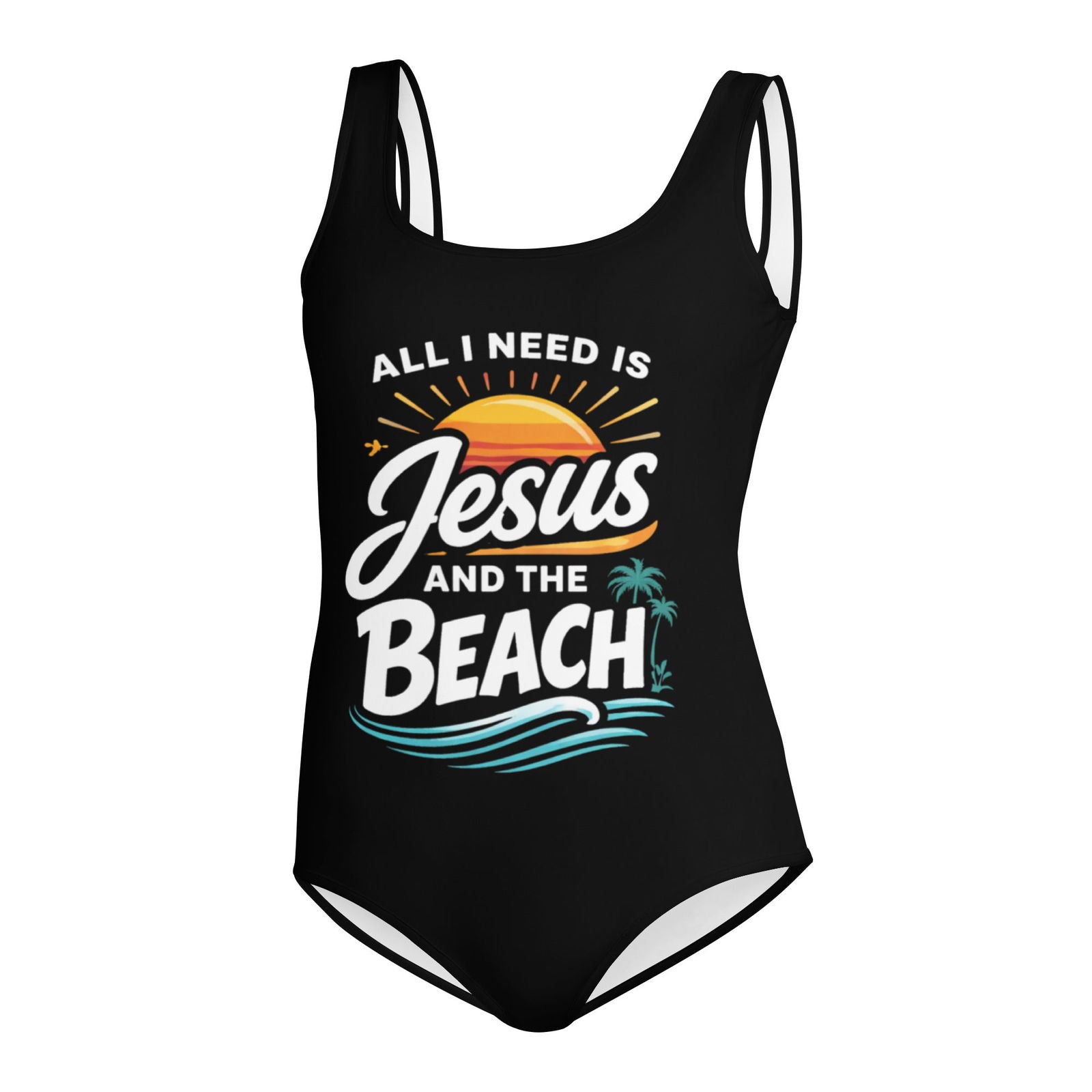 All I Need Is Jesus And The Beach Christian Youth Swimsuit - ClaimedbyGodDesigns