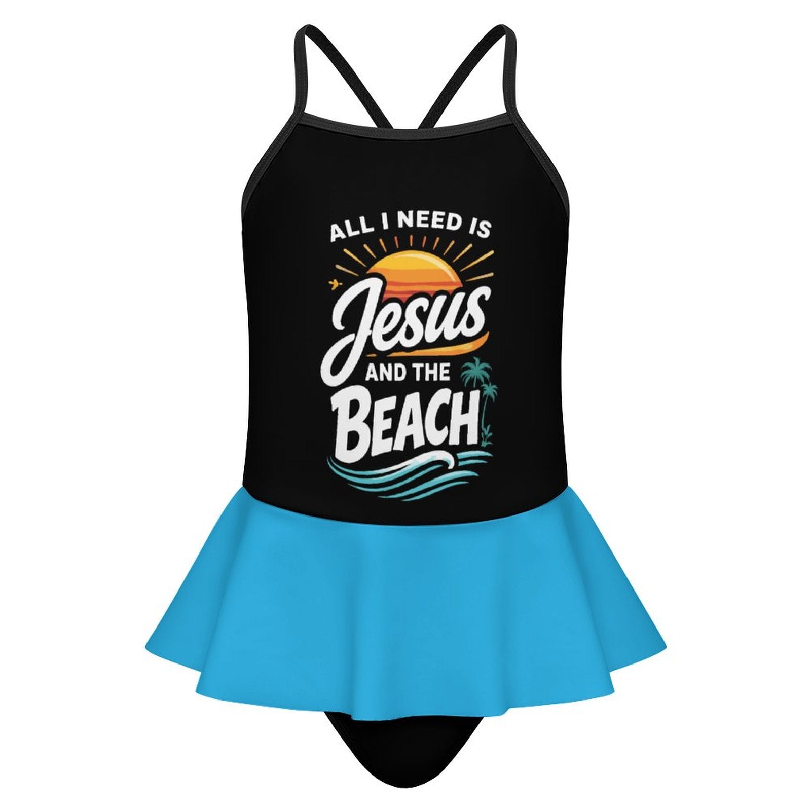 All I Need Is Jesus And The Beach Kids One Piece Ruffle Strap Christian Swimsuit - ClaimedbyGodDesigns