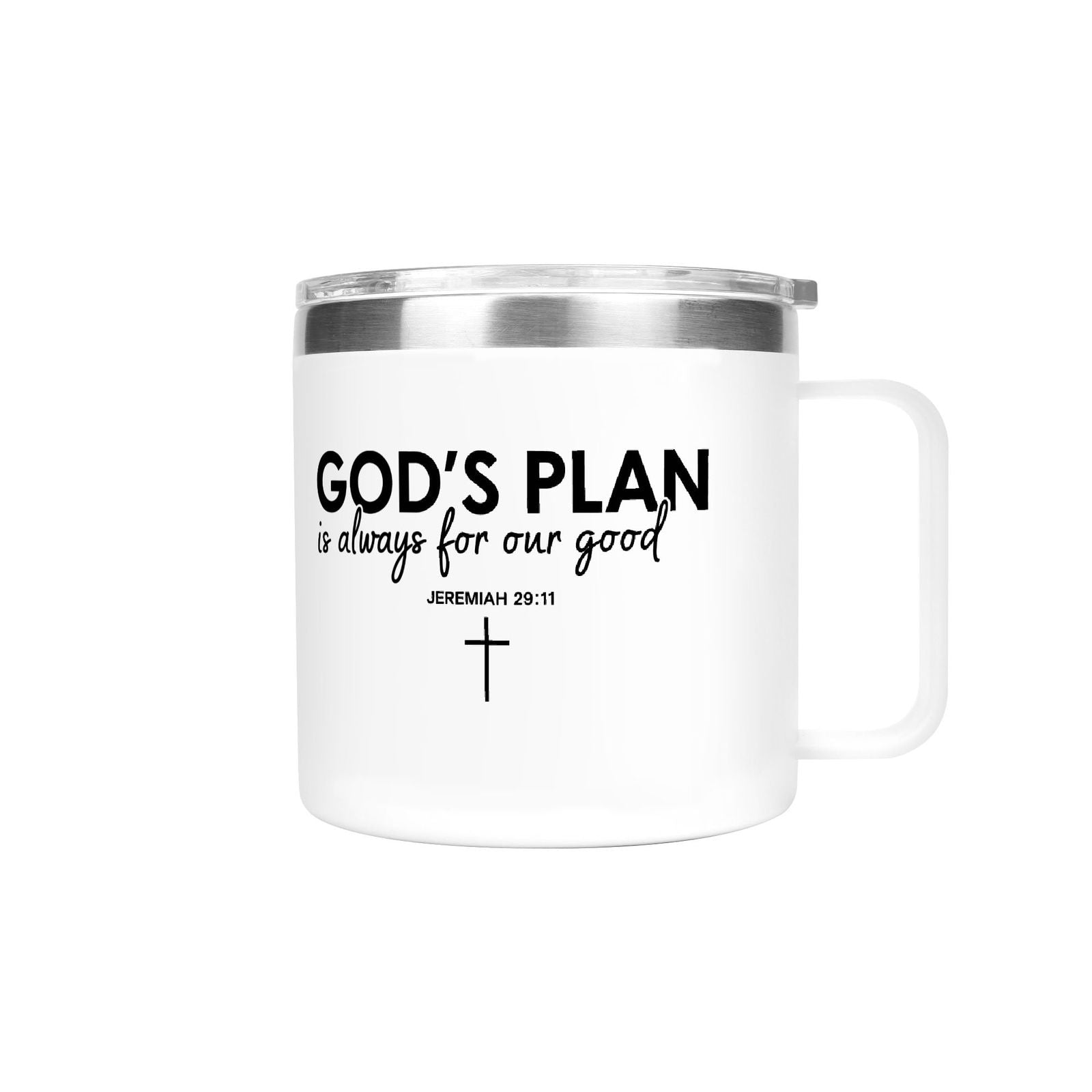 Always For Our Good Christian 14oz Stainless Steel Coffee Mug Coffee Cup with Lid and Handle - ClaimedbyGodDesigns