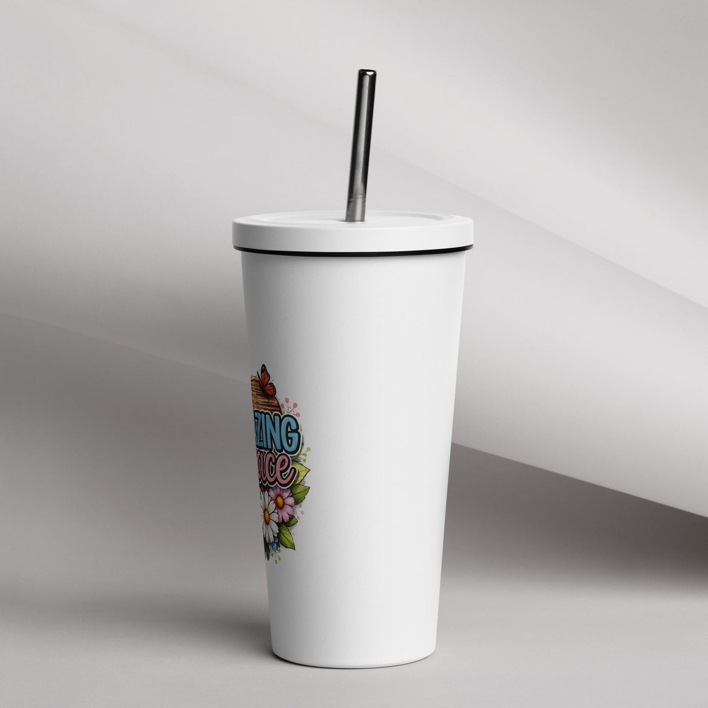 Amazing Grace Christian Insulated 20oz Tumbler with a straw - ClaimedbyGodDesigns
