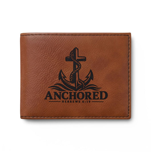 Anchored Christian wallet with anchor design, Hebrews 6:19