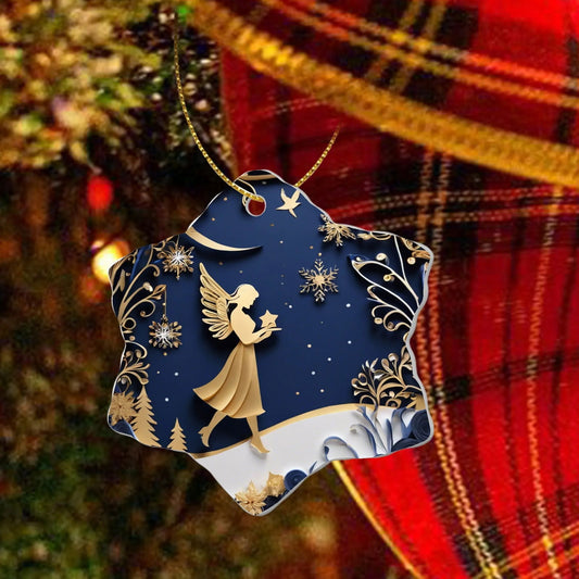 Angel With Star Christian Snowflake Ceramic Ornaments (1pc, 3pcs, 5pcs, 10pcs) - ClaimedbyGodDesigns