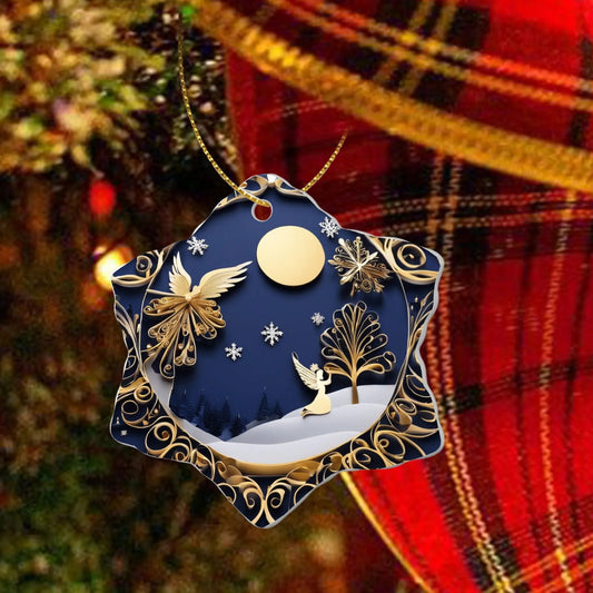 Angel and Tree Christian Snowflake Ceramic Ornaments (1pc, 3pcs, 5pcs, 10pcs) - ClaimedbyGodDesigns